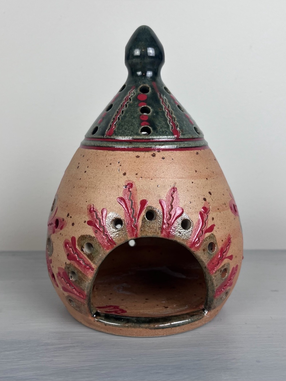 Ceramic Pottery Votive Candle Holder Mexican Scandinavian Pierced Dome Earthy